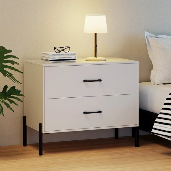 DRAZUNO 2-Drawer Dresser w/Metal Legs & Handles, Drawers & Anti-Tipping Kits for Closet