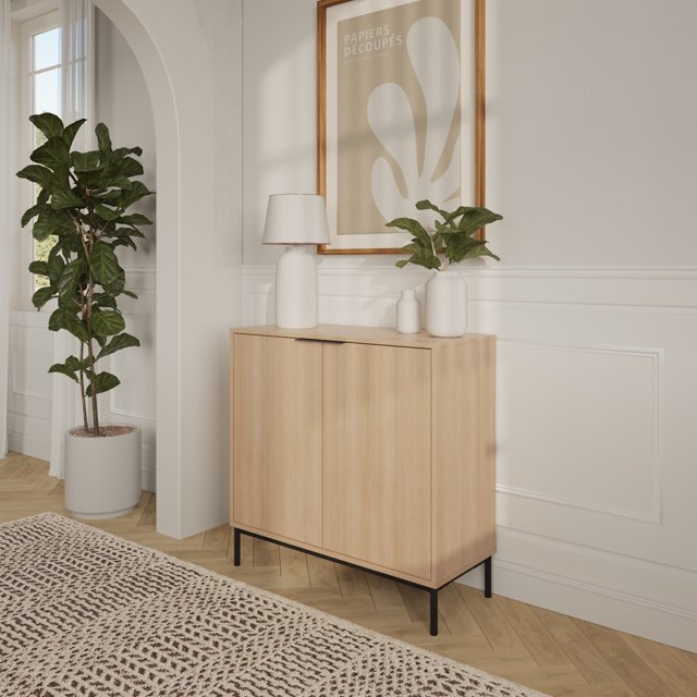 Nexera Slim 2-Door Storage Accent Cabinet, Natural Blonde Oak