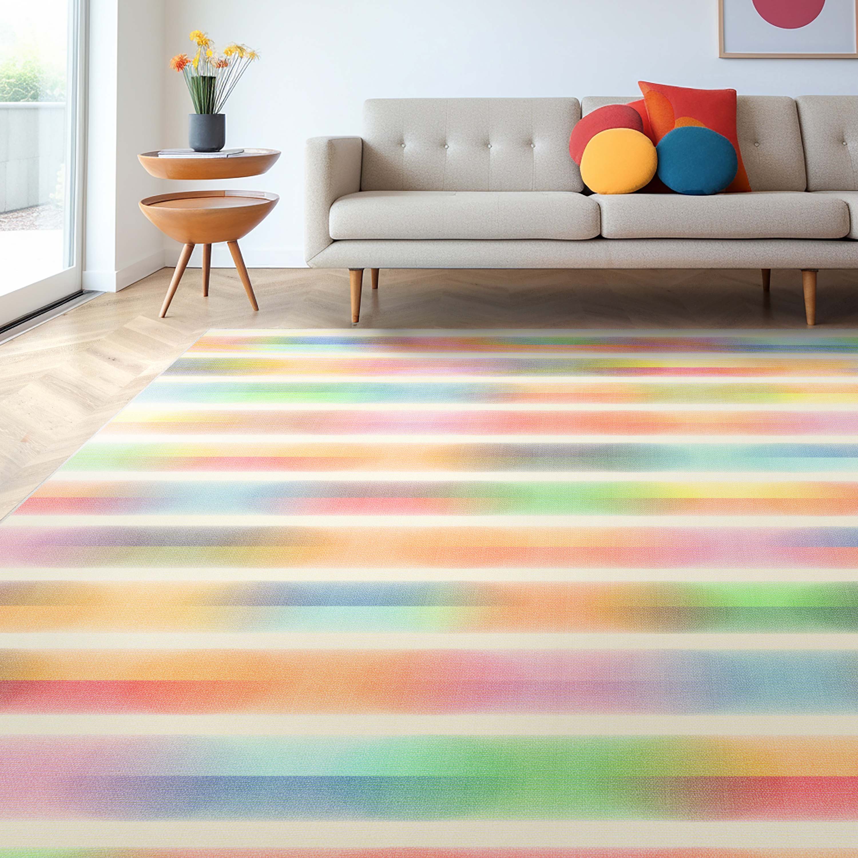 Well Woven Apollo Misty Stripes Modern Geometric Kids Multi Color Flat Pile Easy to Clean 7'10" x 9'10" Area Rug for Living Room Dining Room Bedroom and Kitchen
