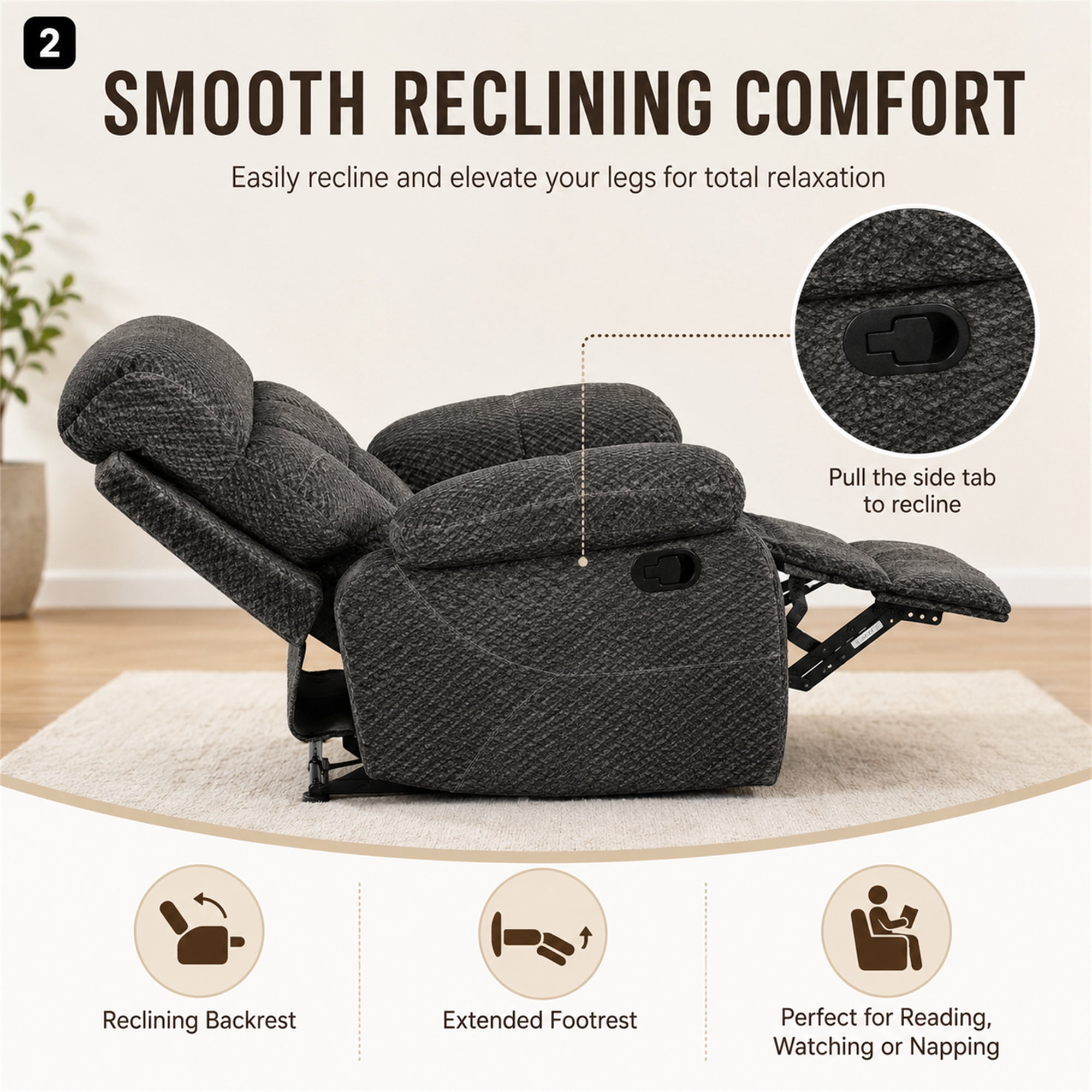 Aukfa 3-Piece Recliner Sofa Set - 41" Oversized Recliner Overstuffed Armchair for Living Room, Microfiber, Gray
