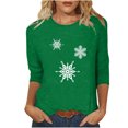 thumbnail image 1 of Puntoco Camiseta de mujer con cuello redondo, manga 3/4 y estampado navideño, jersey de cuello redondo, camiseta de manga larga con cuello redondo, 1 of 3