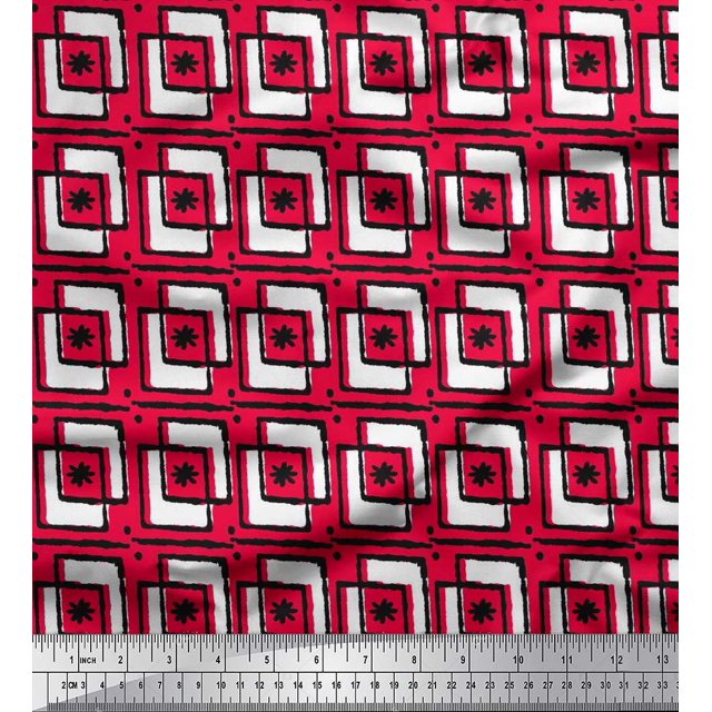 Soimoi Cotton Poplin Fabric Square & Floral Block Print Fabric by Yard 56 Inch Wide