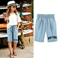 thumbnail image 2 of Tiny Harbor Girls Shorts Summer Thin Elastic Waist Letter Print Casual Pockets Bermuda Shorts Light Blue 5-6Years, 2 of 4