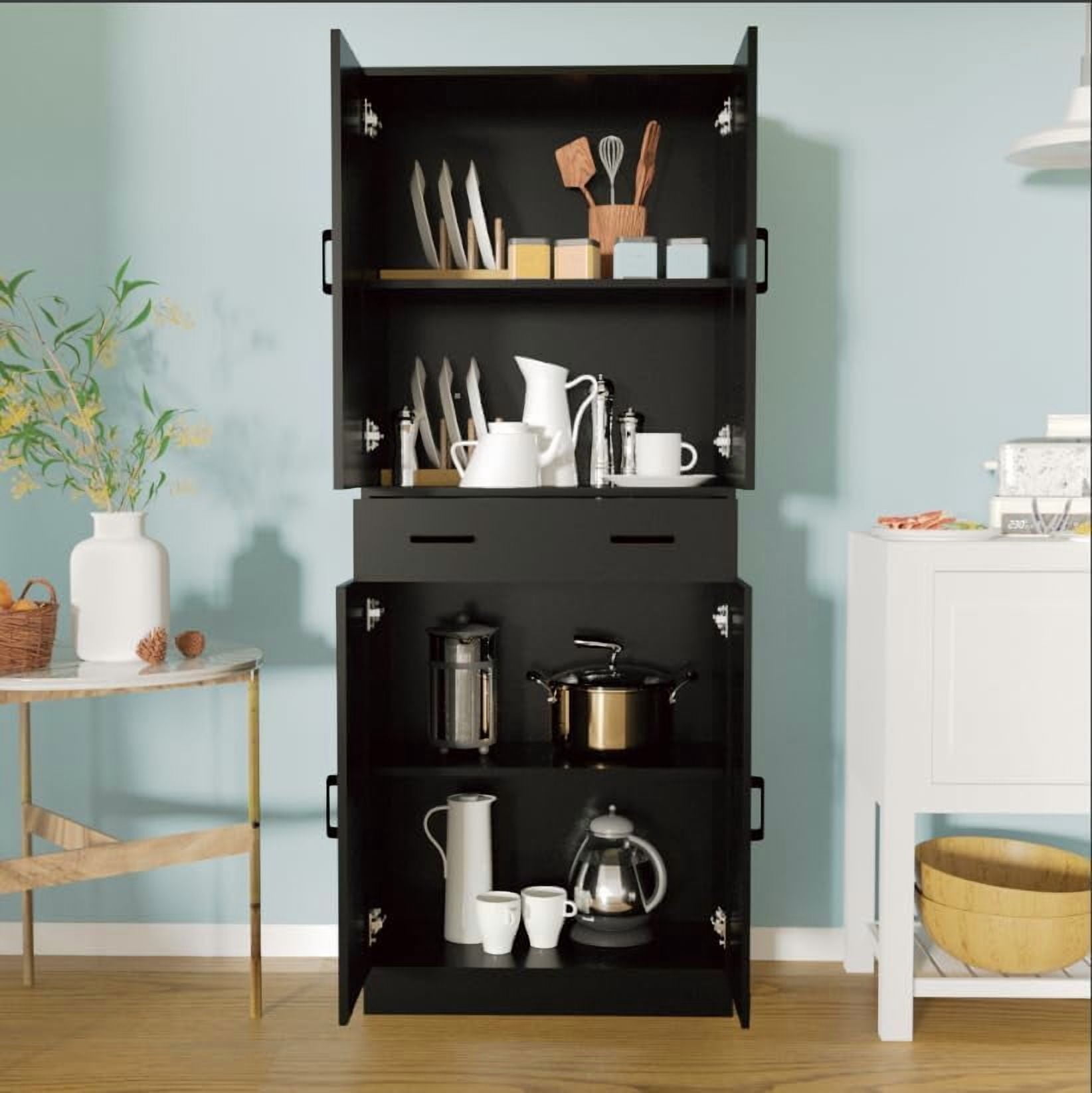 DIYART Black Kitchen Pantry Cabinet, 71" Tall Kitchen Storage Cabinet with doors and Drawer