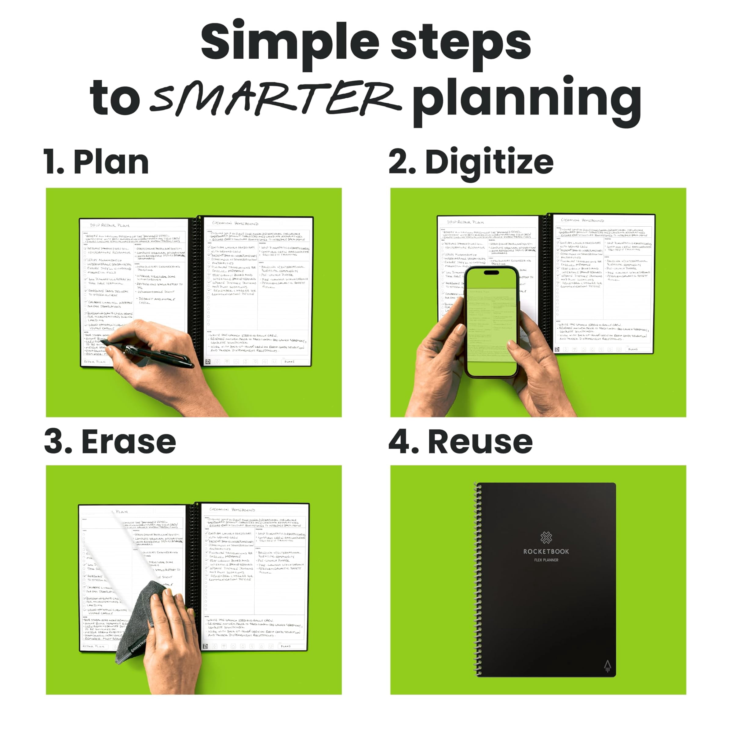 Rocketbook Reusable Flex Planner - Daily, Weekly, Monthly, Annual Letter Size Black