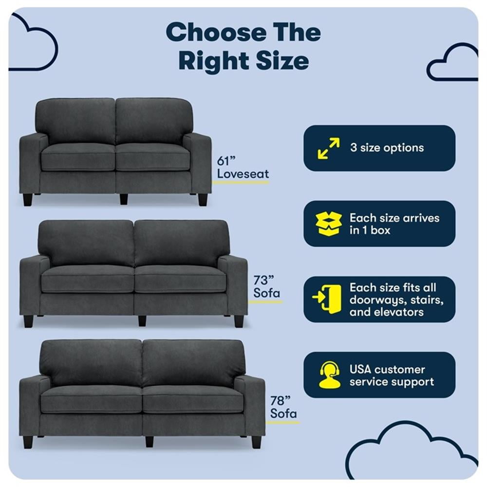 Bowery Hill 61" Track Arm Sofa Loveseat with Removable Covers Charcoal