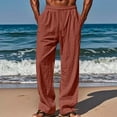 thumbnail image 3 of Dwellite Mens Cotton Linen Pants Summer Beach Pants Casual Loose Fit Elastic Waist Drawstring Pant with Pockets Coffee 2XL, 3 of 5