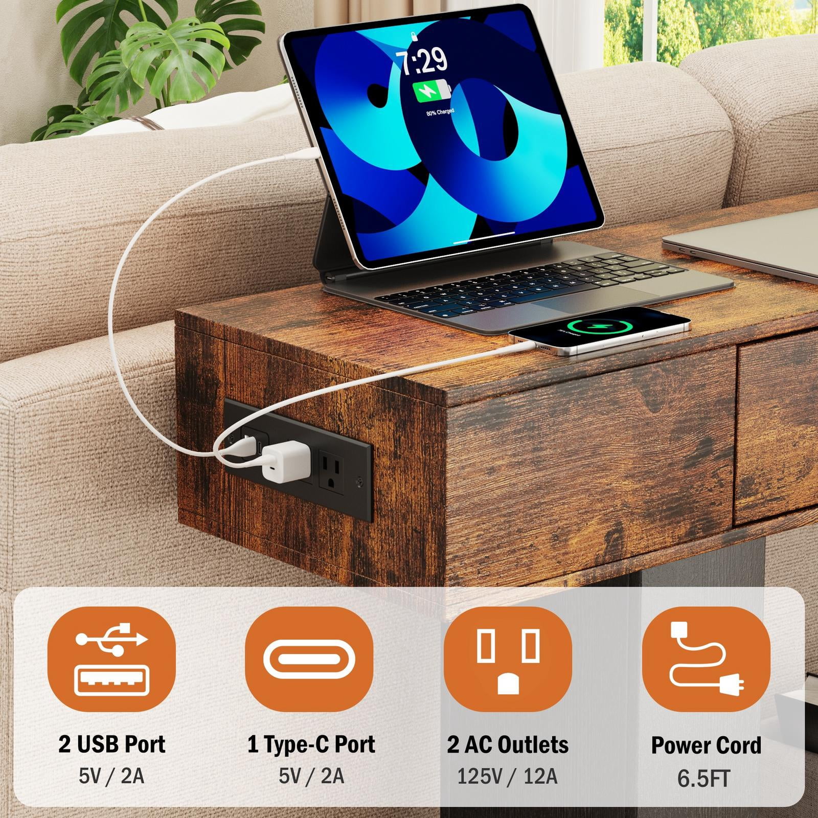 Console Tables for Entryway, Holaki 63" Long Console Table, Modern Farmhouse Entryway Table with Outlet, LED Strip & 2 Drawers for Living Room Office