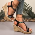 thumbnail image 4 of Rokment Women's Platform Wedge High Heels Dress Sandals Ethnic Bohemian Beach Summer Open Toe Chunky Heeled Dressy Sandals for Woman Vacation Black Size 9.5, 4 of 6