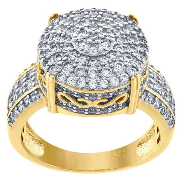 925 Sterling Silver Yellow-tone Womens Cubic Zirconia Cluster Size 8 Round Head Fashion Ring Band Ring for Women and Men