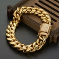 thumbnail image 5 of Men's Gold Plated Stainless Steel Curb Cuban Link Miami Chain CZ Bracelet, 5 of 5
