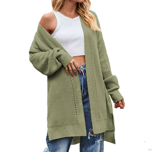 AherBiu Cardigans pour Femmes, Tricot Côtelé, Mi-Long, Fendu, Automne Hiver, Vêtements pour Femmes