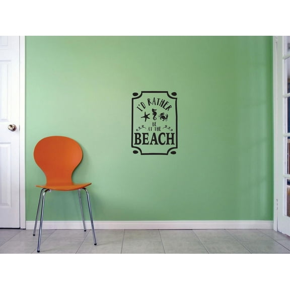 Custom Decals Id Rather Be At The Beach Wall Art Size: 12 Inches x 18 Inches Color: Black