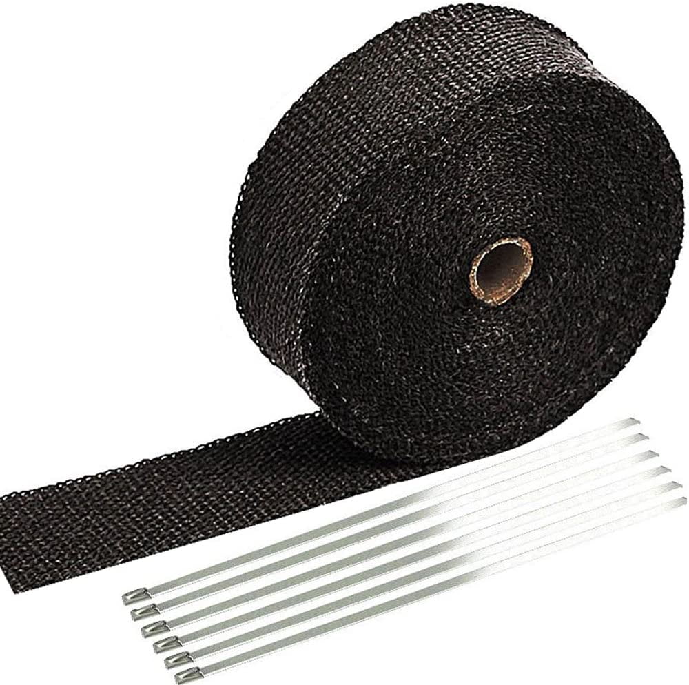 2 x 16.4 Feet 2 x 16.4 Feet Universal Exhaust Heat Wrap with Stainless Locking Ties for Motorcycle Car Heat Shield Tape 