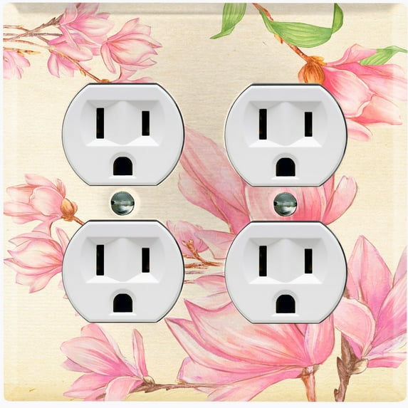 Metal Light Switch Plate Cover Classy Pink Magnolia Floral Wallpaper FLW104