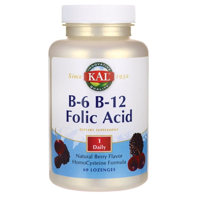 KAL B-6, B-12, and Folic Acid Lozenges | Natural Berry Flavor | Vitamin B Complex | HomoCysteine Formula | Lab Verified for Quality | 60 Lozenges