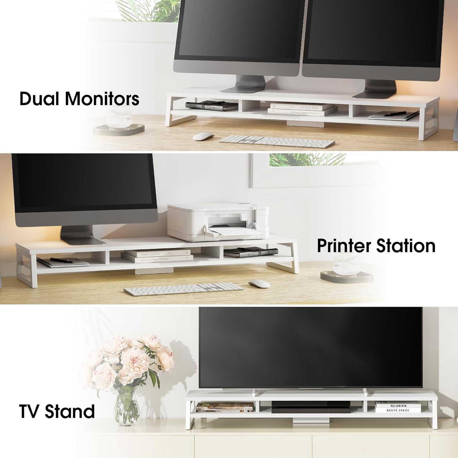 Dual Monitor Stand for Desk, 42.5in Large Monitor Riser for 2 Monitors, 2 Tier Computer Office Desk Top Shelf, Desktop Storage Stand for Laptop, PC, Computer, Printer