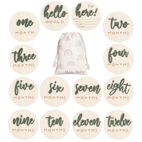 Monthly Milestone Wooden Circles Burbell Hello World, paquete de 7 unidades