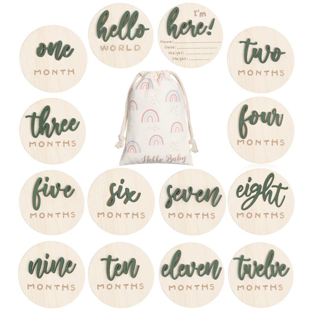 Monthly Milestone Wooden Circles Burbell Hello World, paquete de 7 unidades