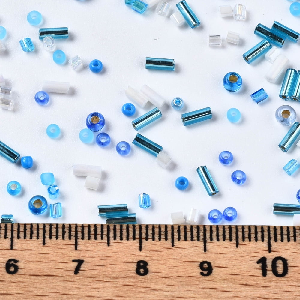 1 pound Glass Seed Beads Mixed style Mixed Shapes Dodger Blue 1~7x2~4mm Hole: 0.7~1mm 450g/pound