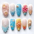 thumbnail image 4 of ONLYEOR Summer Pond Press On Nails, Cat Eye with 3D Carved Flower Design, Handmade Wearable Nail Art 30pcs, 4 of 6