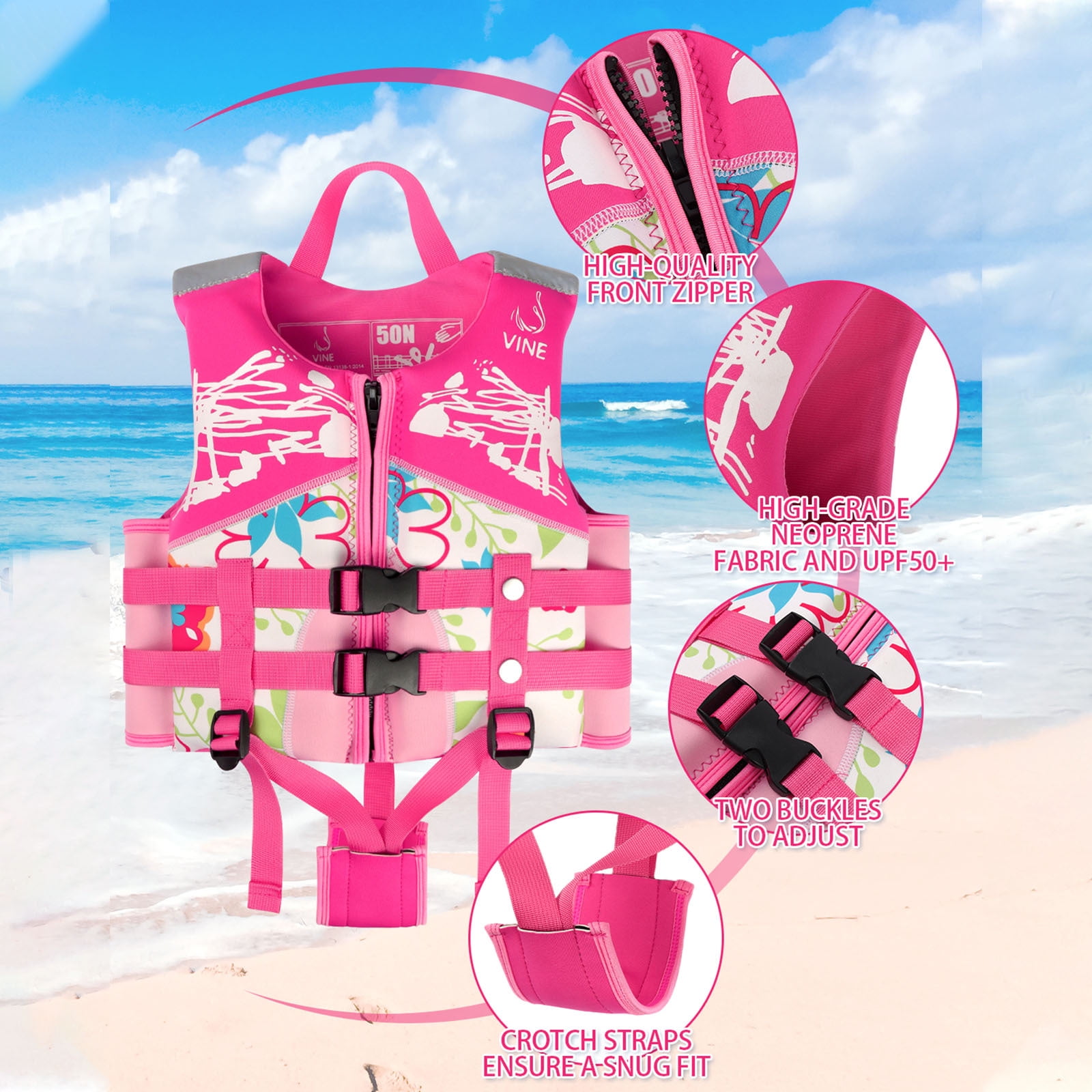 Gogokids Kids Swim Vest Flotation Life Jacket Bouyancy Swimwear with Adjustable Harness,30-50 lbs Pink