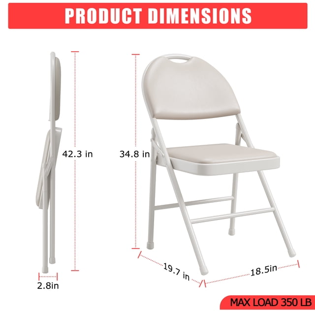 AKDSteel Folding Chairs 2/4/6 Pack, Padded Pu Leather Cushion, 350 Lbs Capacity Metal Frame, Non-Slip Feet, Stackable For Home Or Events