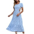 thumbnail image 2 of Bigersell Women's Dresses Fashion Women Casual Printed Round Collar Short Sleeve Backless Long Dress Sun Dresses Female Summer Casual Women's Plus Maxi Dresses, Style 3865, Light blue XL, 2 of 8