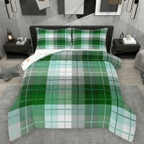 Homewish Classic Geometric Plaid Bedding Comforter Set,Modern Abstract Checkered Twin Comforter Sets,Green White Bedding Set For Girl Boys,Microfiber Bedroom Decor Reversible,2 Pieces