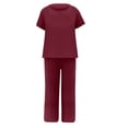 thumbnail image 5 of Atogsazn Ensembles d'Été pour Femmes Décontractés Col Rond Manches Courtes Ensemble T-Shirt Uni et Pantalon à Jambe Grand Ensemble 2 Pcs Bordeaux L Mode, 5 of 5