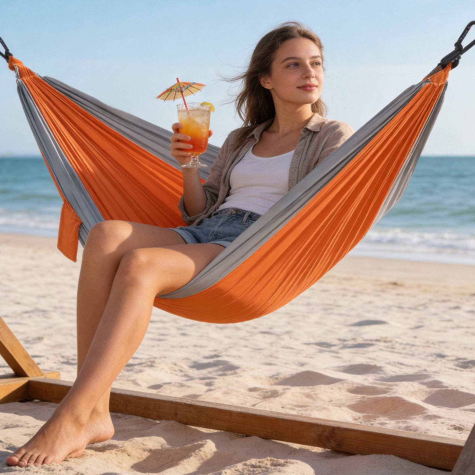 Double Camping Hammock with Straps Portable Lightweight Nylon Hammock 10FT x 6.5FT Heavy Duty Parachute Hammock for Outdoor Backpacking Travel Backyard, Orange