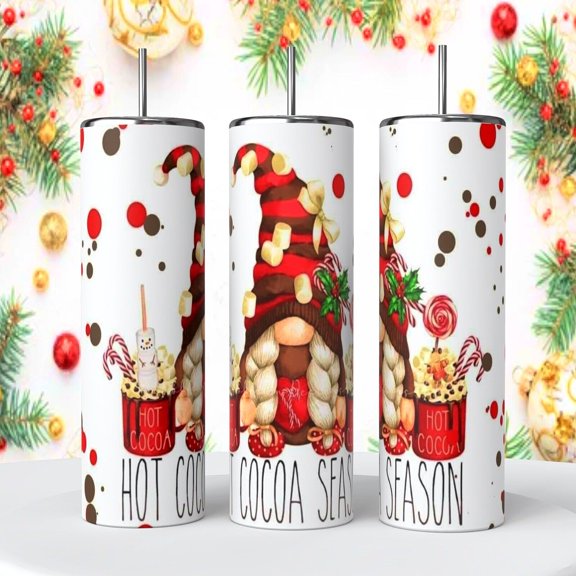 Christmas Gnome Hot Cocoa Season on 20 oz Tumbler insulated coffee cup