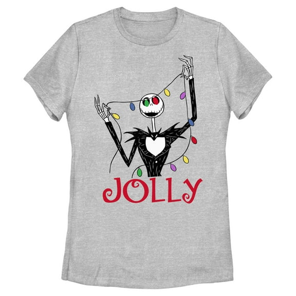 Women's The Nightmare Before Christmas Jack Jolly Christmas Lights Graphic Tee Athletic Heather Large