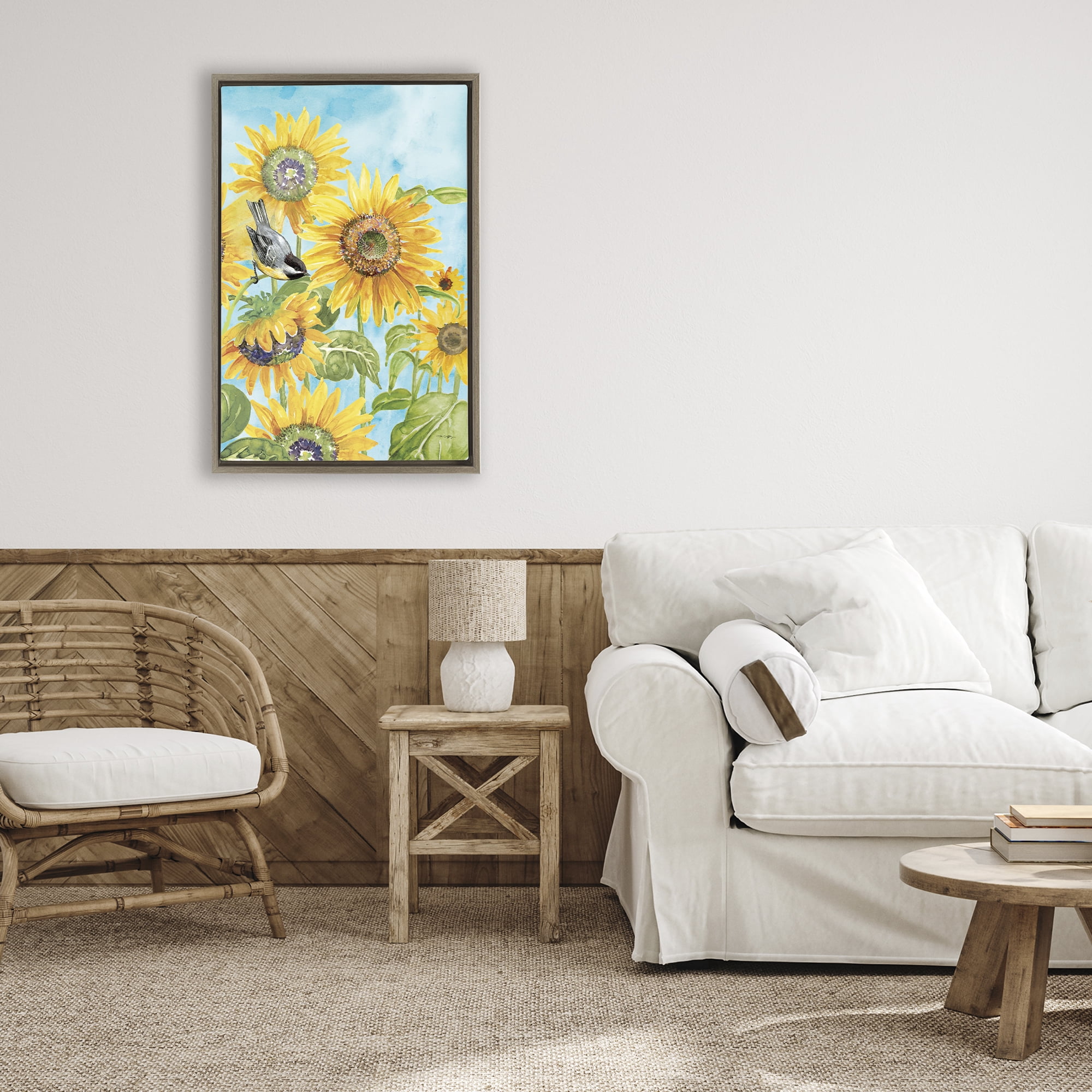 Stupell Industries Sunflower Honey Bird Brown Framed Floater Canvas Wall Art, design by Tim Coffey