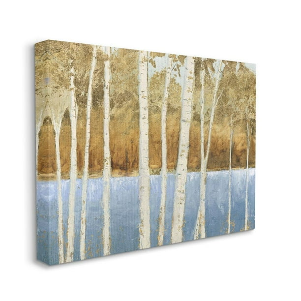 Stupell Industries Birch Tree Lake Landscape Blue Gold Nature Painting Canvas Wall Art Design by ...