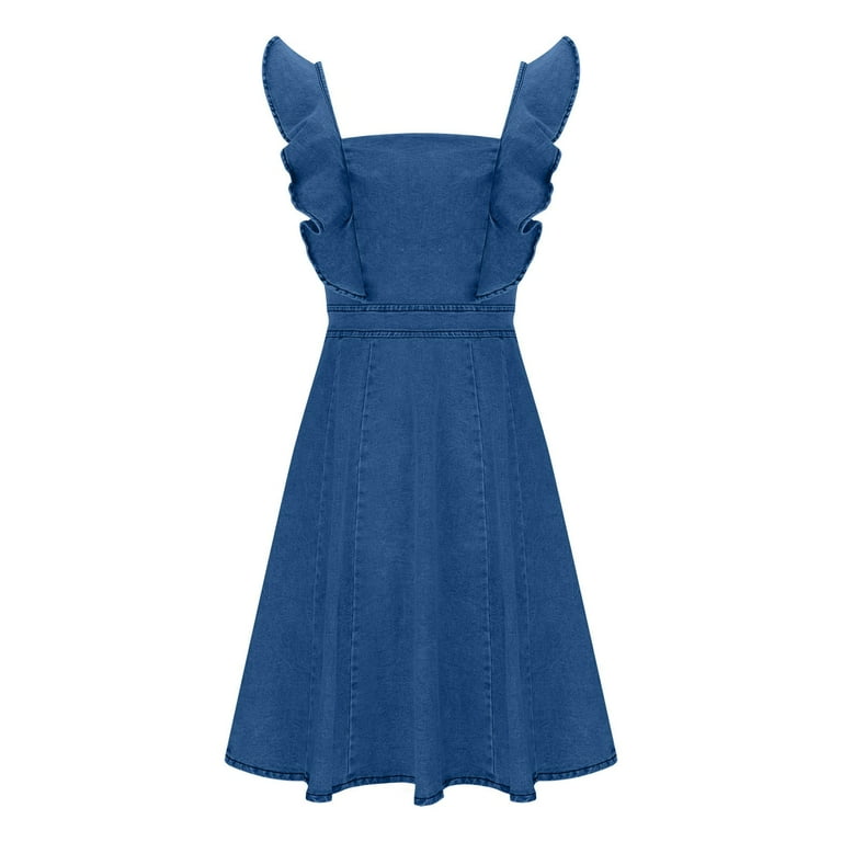 Hvot&aat Womens Open Back Denim Dress Cute Ruffles Sleeveless A-Line Cute Swing Girls Party Mini Jeans Dresses - Walmart.com Hvot&aat Womens Open Back Denim Dress Cute Ruffles Sleeveless A-Line Cute Swing Girls Party Mini Jeans Dresses - Walmart.com