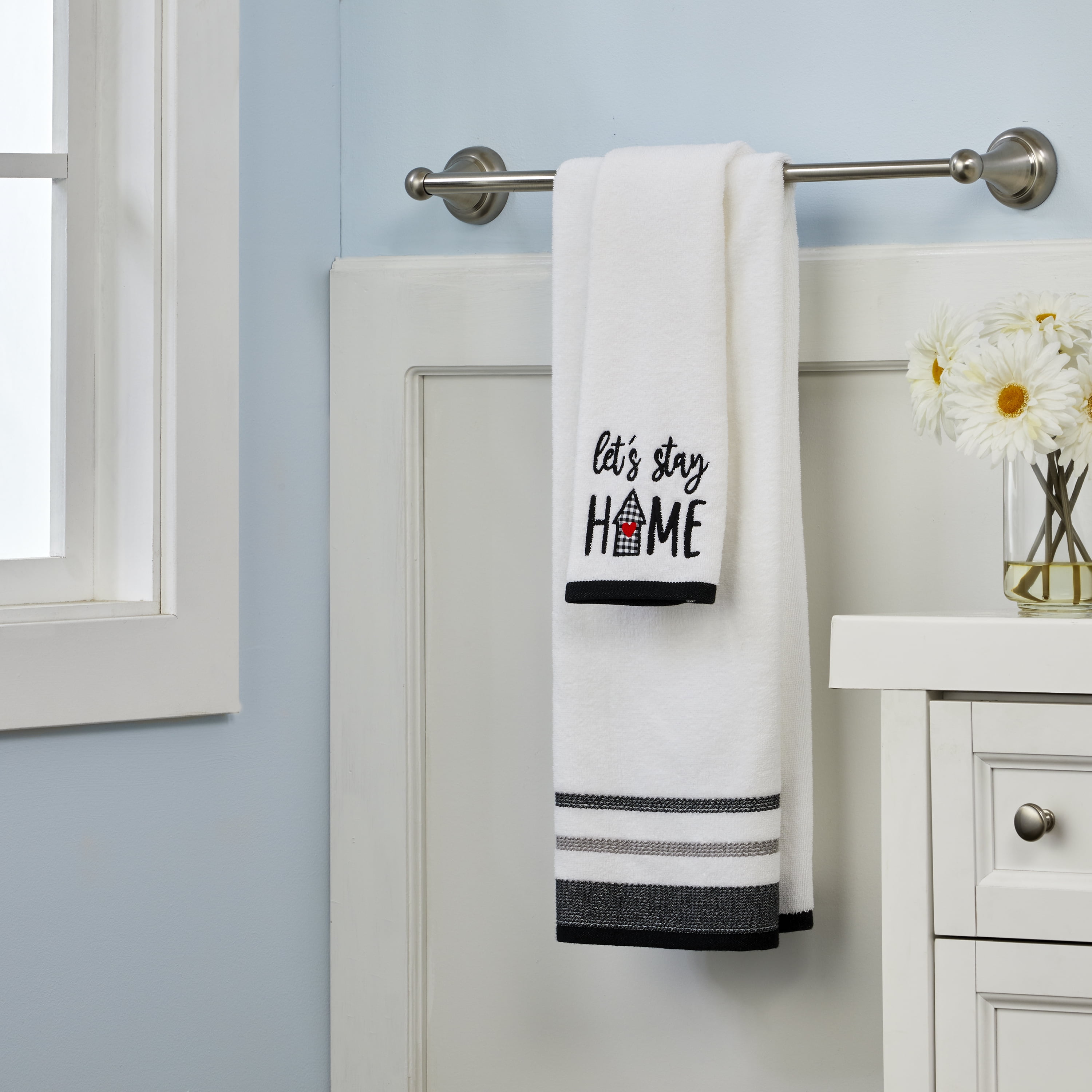 Mainstays 2 Piece Cotton Bath and Hand Towel Set, Buffalo White, Black - Walmart.com