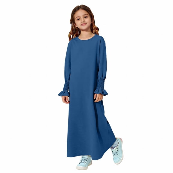EnJoCho Girls Abaya Dress Crewneck Maxi Prayer Kaftan for Ramadan & Mosque Comfortable Modest Robe for Everyday Holiday Party Dress Kids