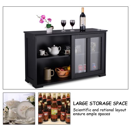Storage Cabinet Sideboard Buffet Cupboard Glass Sliding Door