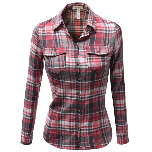 Fashionoutfit Womens Slim Fit Plaid Shirt Top Blouses - Walmartcom