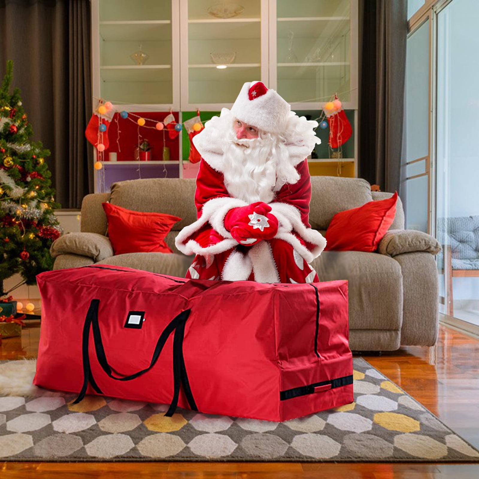 YIMWNYI Christmas Tree Storage Bag, Durable Oxfords Material, Christmas Tree Protection, Easy Transport with Wheels, Holiday Storage Solution, Zipper Closure, Festive Duffel Bag