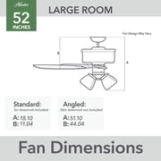 Hunter 52 inch Indoor Ceiling Fan with LED Lights - Ceiling Fan with Pull Chain, For Bedroom or Living Room, Standard Mount, No Remote, 5 Blades, Includes Bulbs - Builder 52729, Brushed Nickel