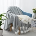 thumbnail image 2 of VERAMUSE Grey Pom Pom Throw Blanket for Couch 50"X60" Farmhouse Blankets for Bed and Sofa, 2 of 16