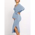 thumbnail image 4 of V-neck Maternity Nursing Dress Maternity Women Knit Outfits with Belt, 4 of 4