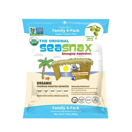 SeaSnax Roasted Seaweed Snack Organic Family Pack of 4 2.16 Ounce Total Seaweed Snacks With the Salty Crunch of Chips Original 4-Pack (20 Large