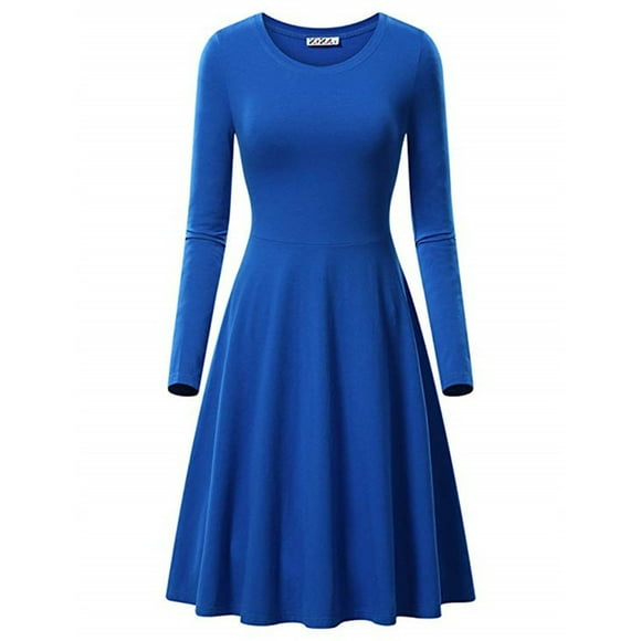 cfhntfmh Work Dresses for Women Lounge Crewneck Long Sleeve Office Dress Plus Size Casual Pleated Solid Color A-Line Dress