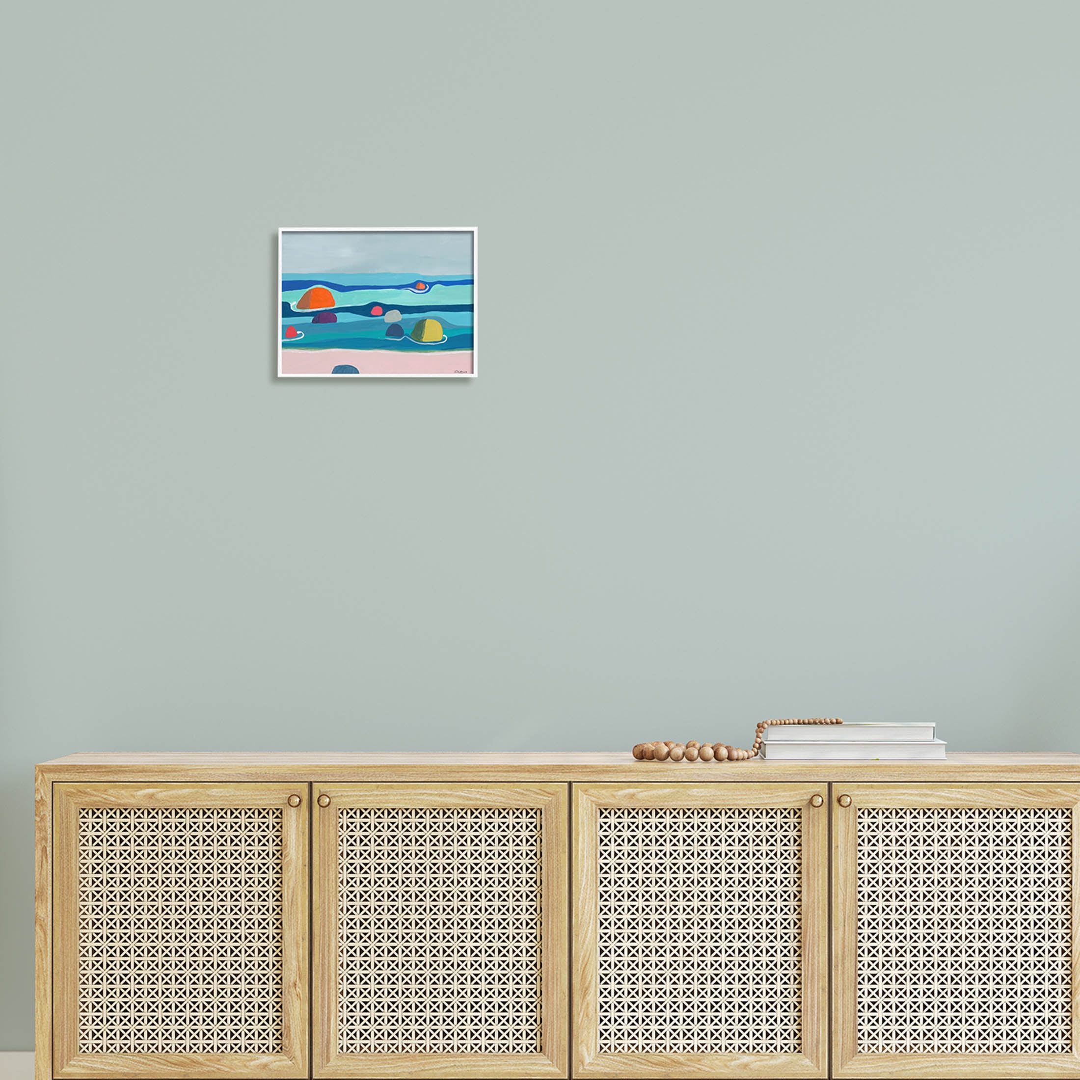 Modern Floating Beach Buoys Coastal Painting White Framed Art Print Wall Art