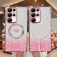 thumbnail image 3 of Zonrw Para Samsung Galaxy S22 Ultra Funda Magnética Para Mujer Niña Suave Chapado De Lujo Bling Degradado Brillo Lindo Corazón Funda Compatible Con Magsafe Clear Funda Protectora A Prueba De Golpes 6., 3 of 5