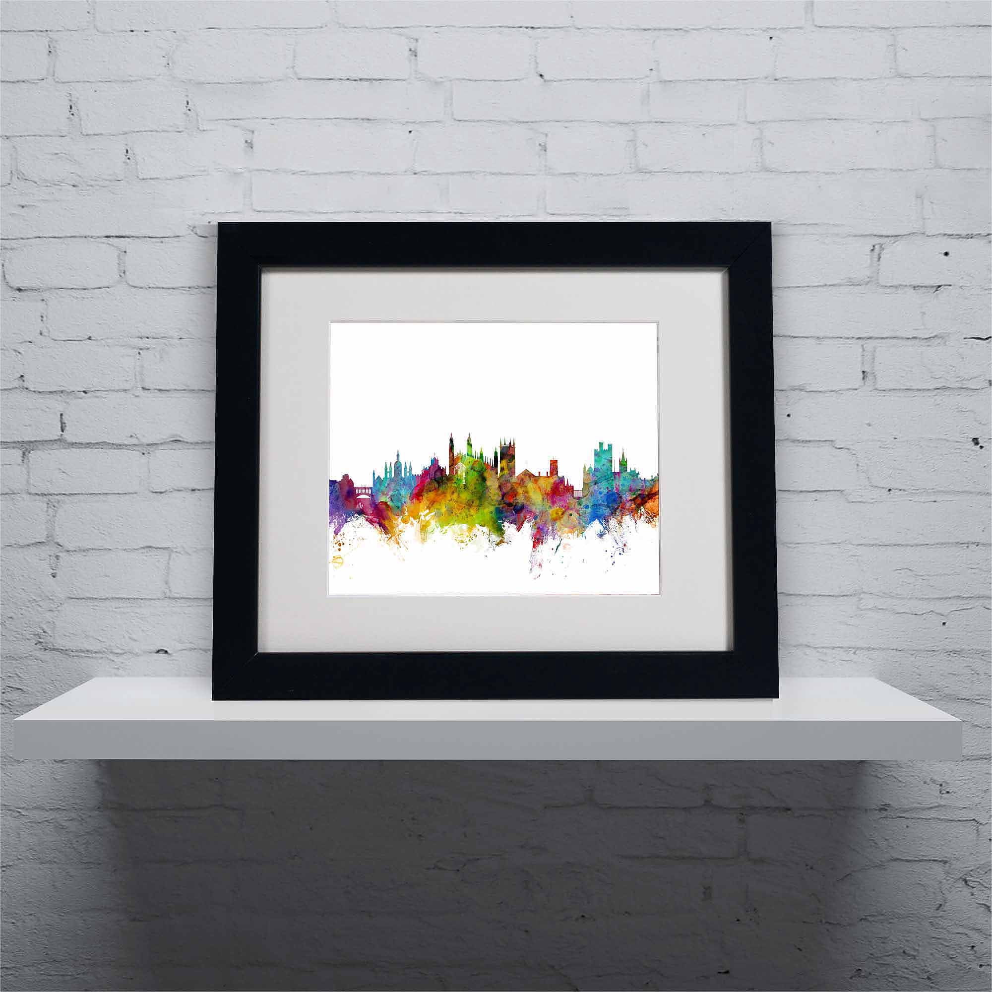 Trademark Fine Art "Cambridge England Skyline" Canvas Art by Michael Tompsett, Black Frame