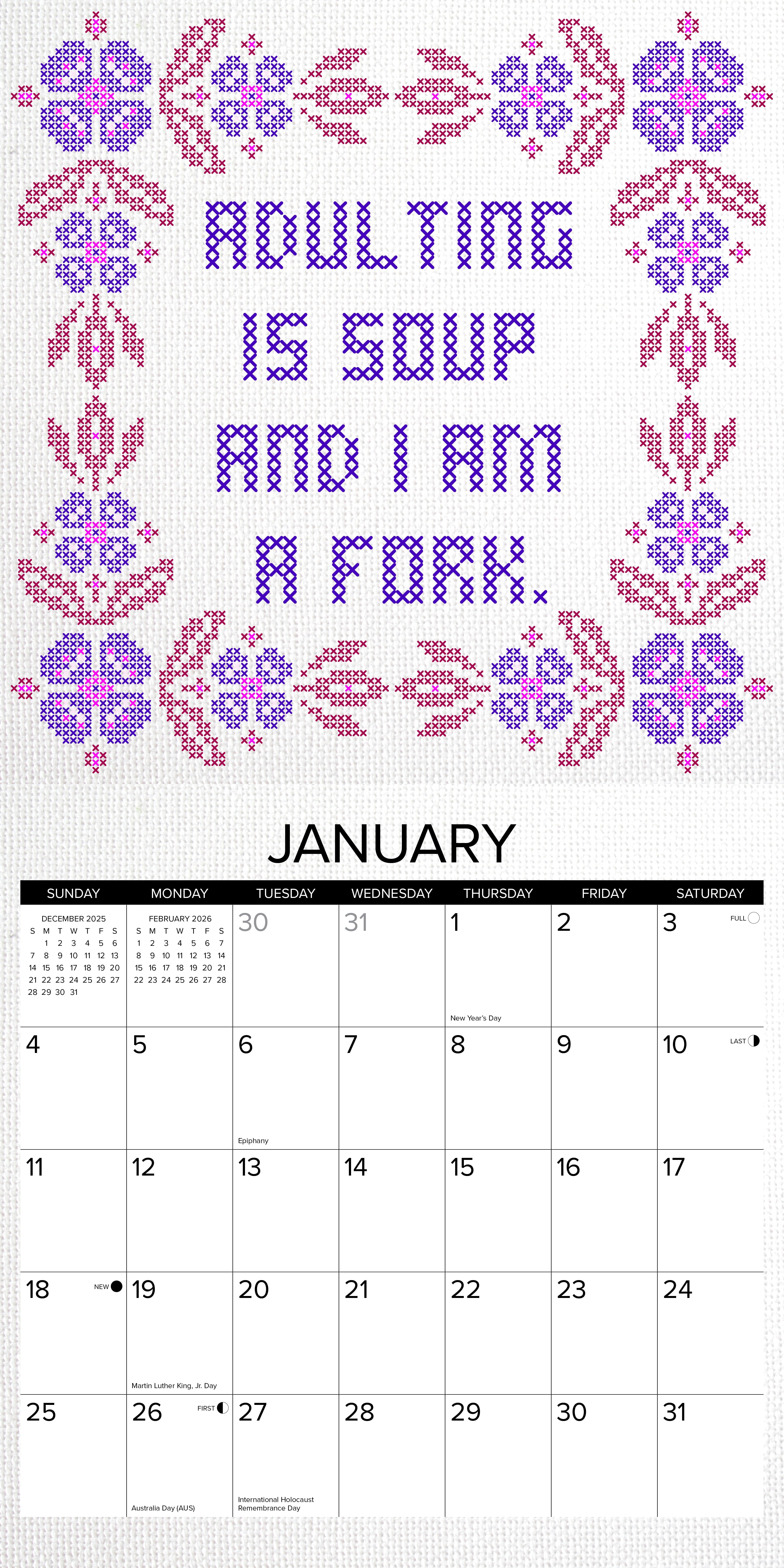 Bitchin' Cross-Stitchin' 2026 12 X 12 Wall Calendar, (Hardcover)